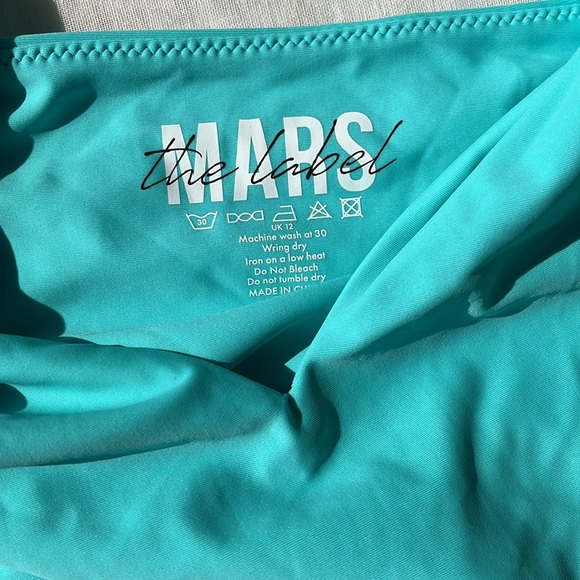 NWT Mars The Label Aqua/Pea Green Fishtail Swim Sculpting Plunge Swimsuit - Picture 4 of 10